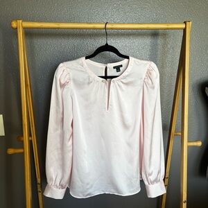 Ann Taylor Pale Pink Satin Long-Sleeve Blouse